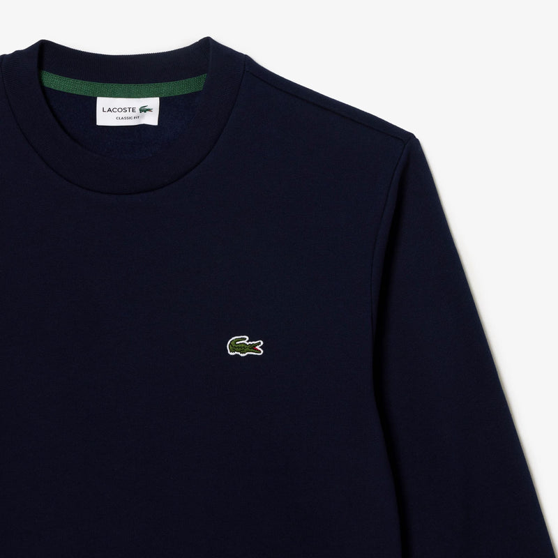 Verified Lacoste Heren Fleece Sweater Ronde Hals Middernachtblauw Klassieke Pasvorm inspection