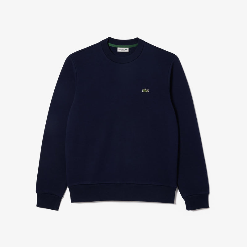 Verified Lacoste Heren Fleece Sweater Ronde Hals Middernachtblauw Klassieke Pasvorm inspection