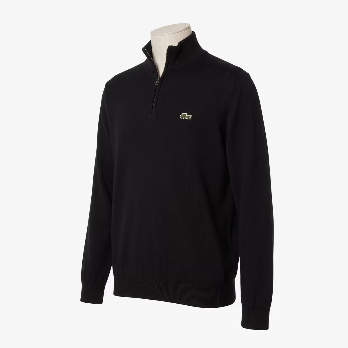 Lacoste Quarter-Zip High Neck Cotton Sweater Black
