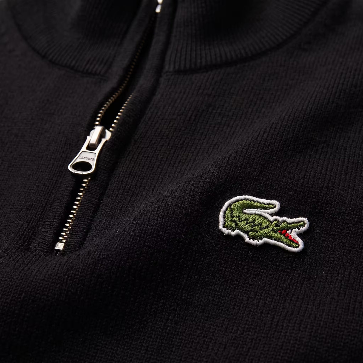 Lacoste Quarter-Zip High Neck Cotton Sweater Black