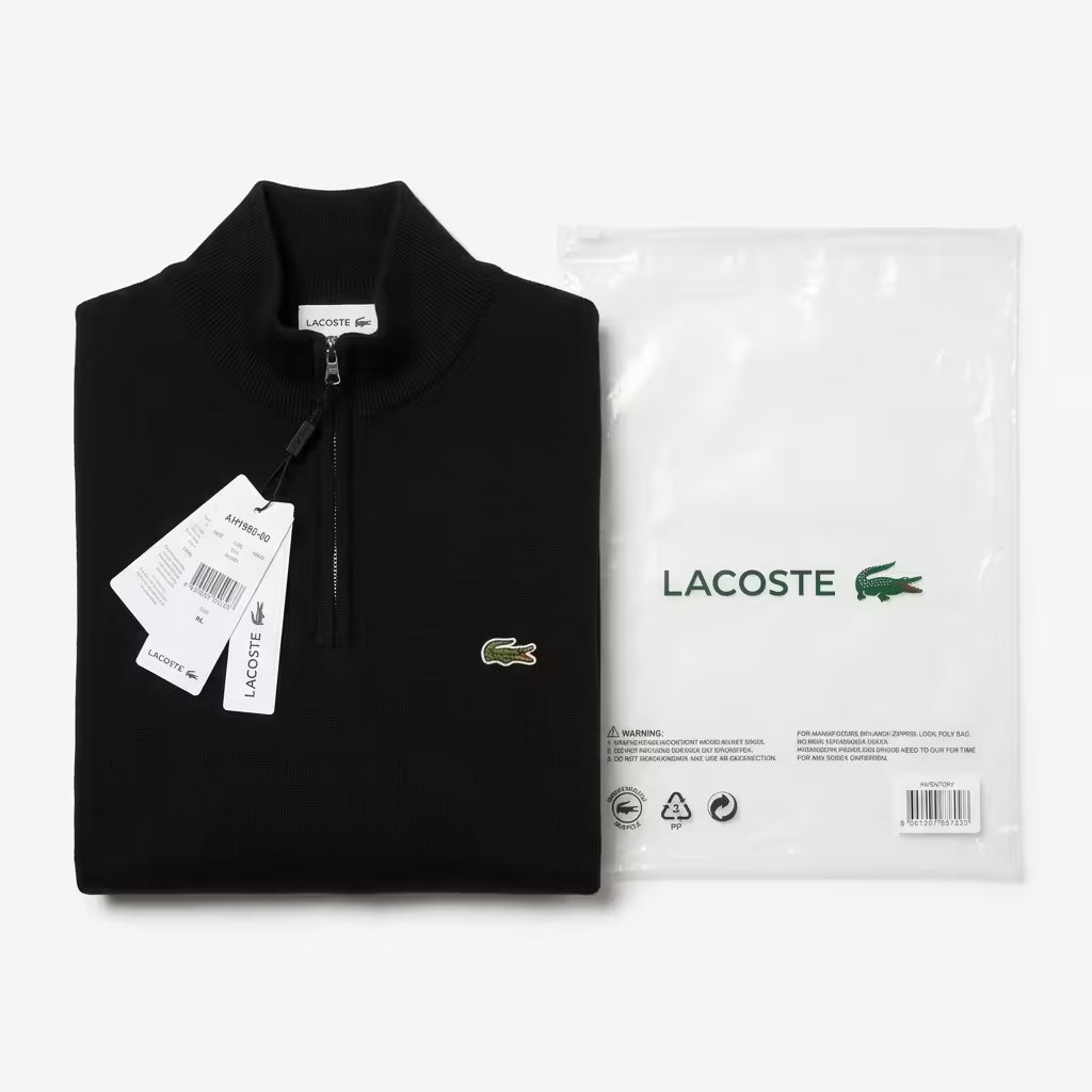 Lacoste Quarter-Zip High Neck Cotton Sweater Black