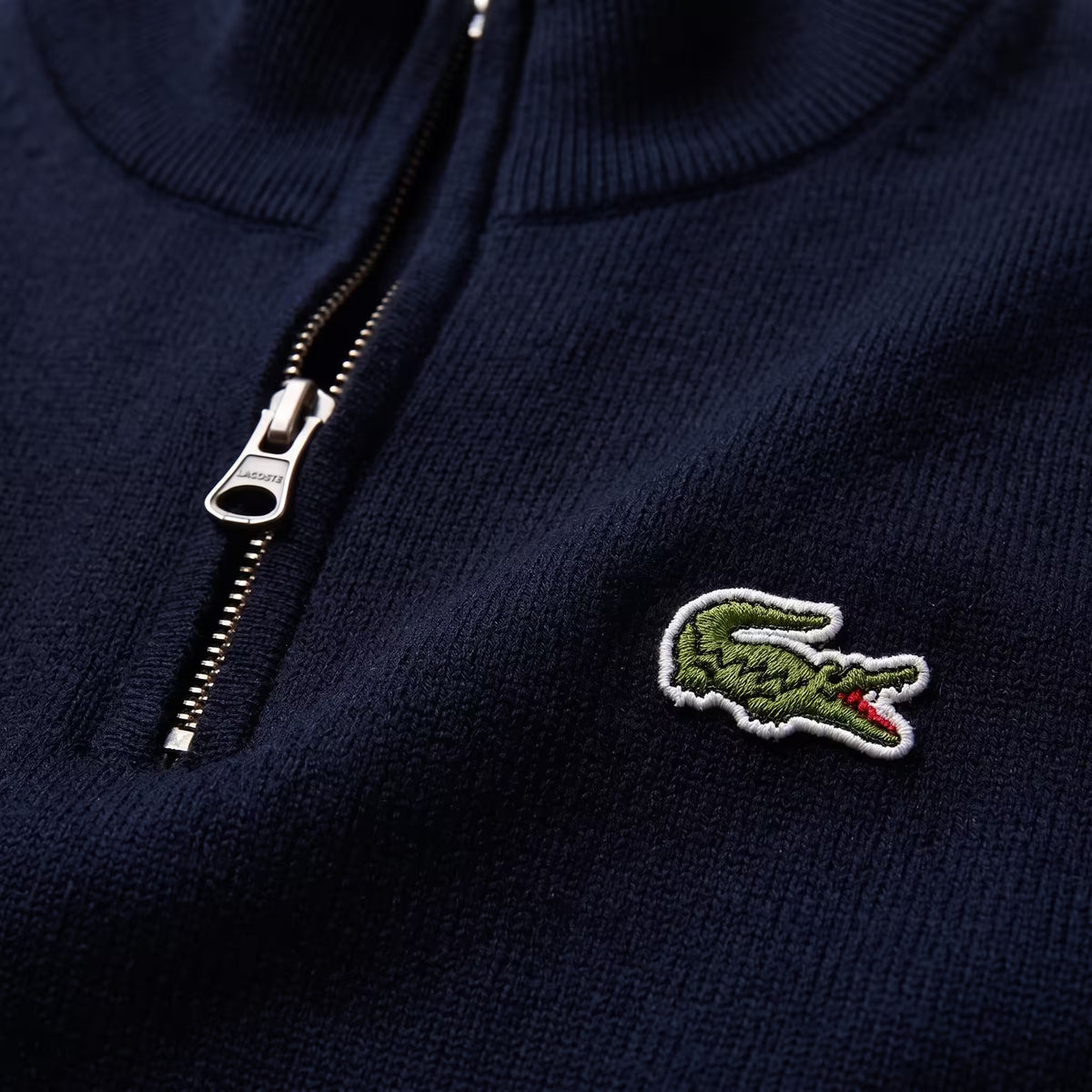 Lacoste Quarter-Zip High Neck Cotton Sweater Navy