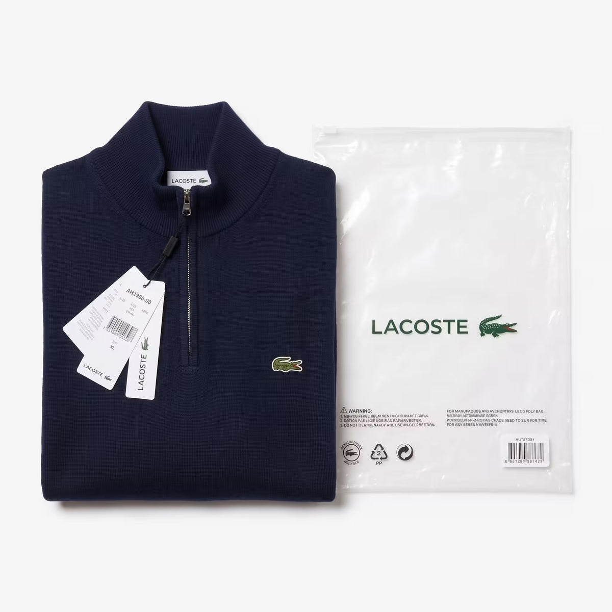 Lacoste Quarter-Zip High Neck Cotton Sweater Navy