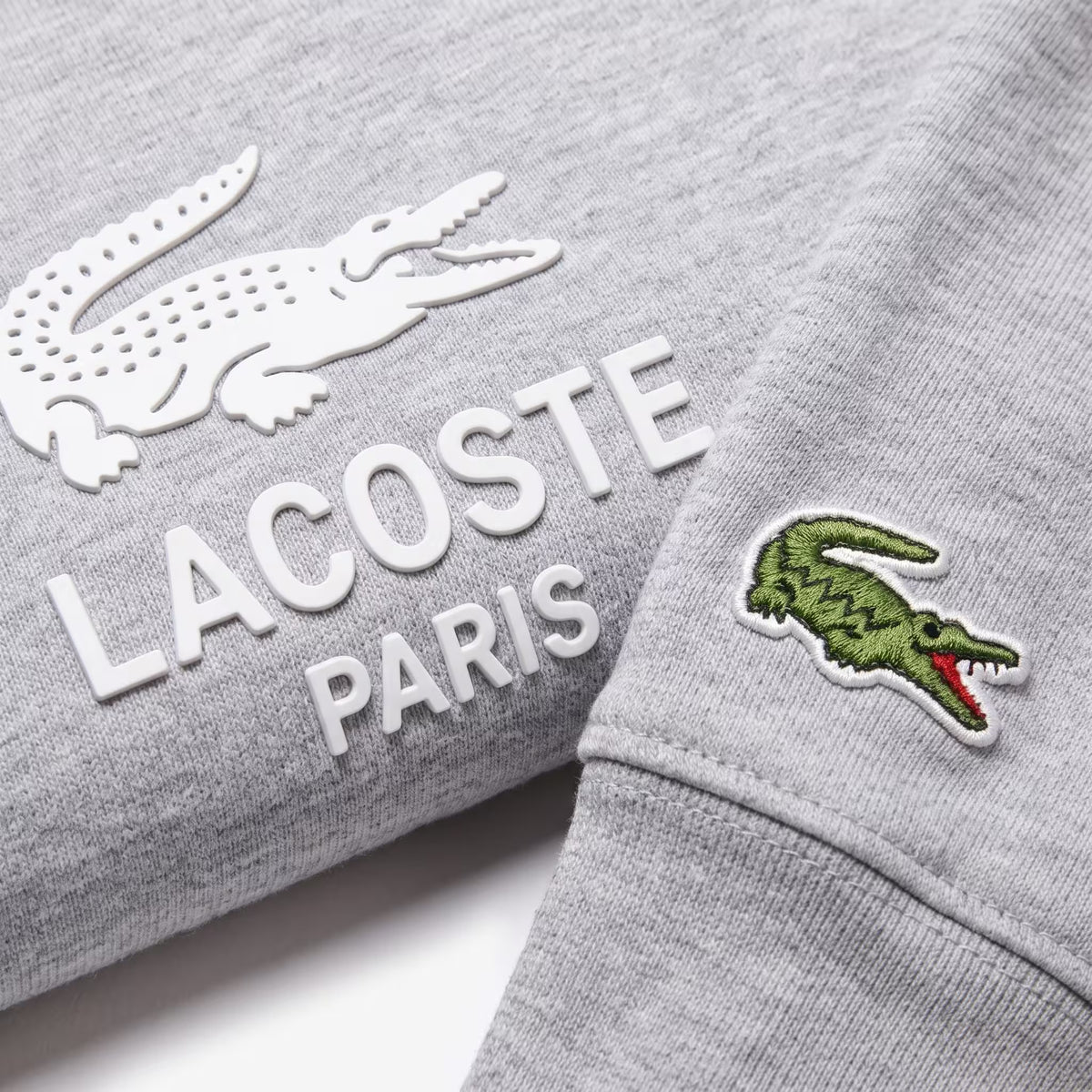 Lacoste Unisex Print Fleece Hoodie Grey
