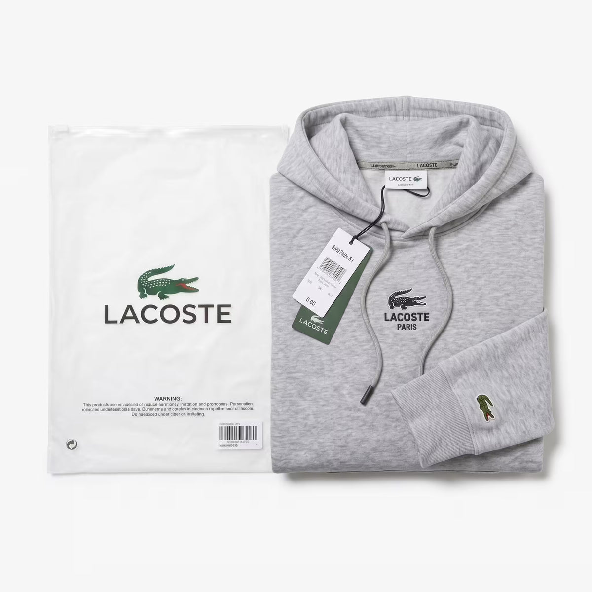 Lacoste Unisex Print Fleece Hoodie Grey
