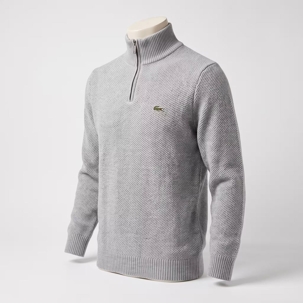 Lacoste Zip-Up High Neck Interlock Sweatshirt Light Heather Grey