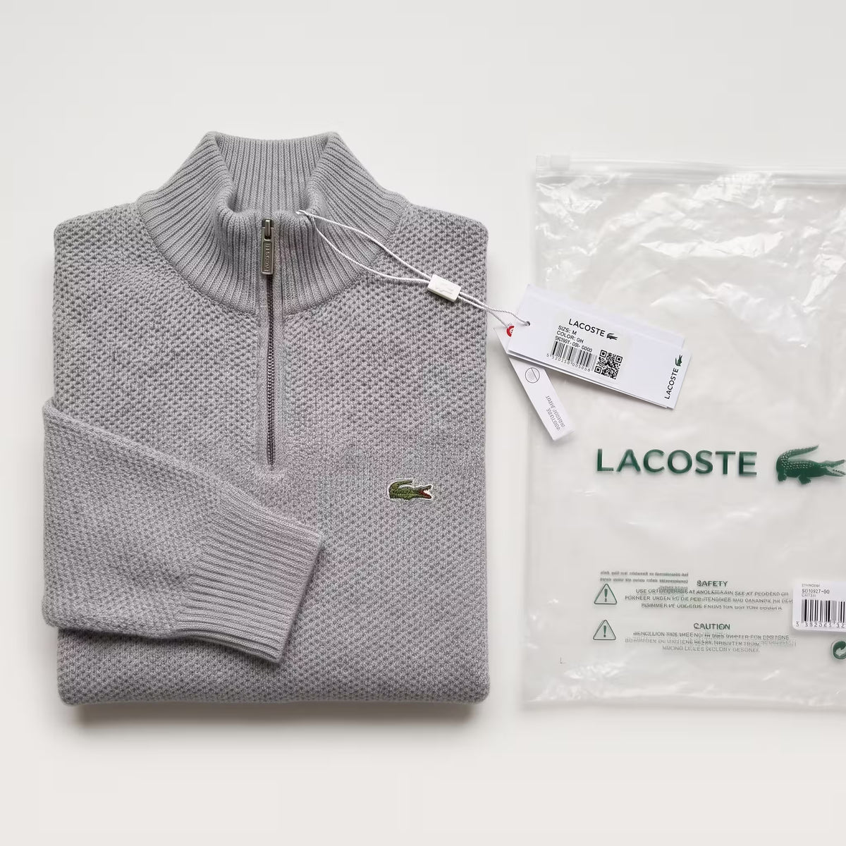 Lacoste Zip-Up High Neck Interlock Sweatshirt Light Heather Grey