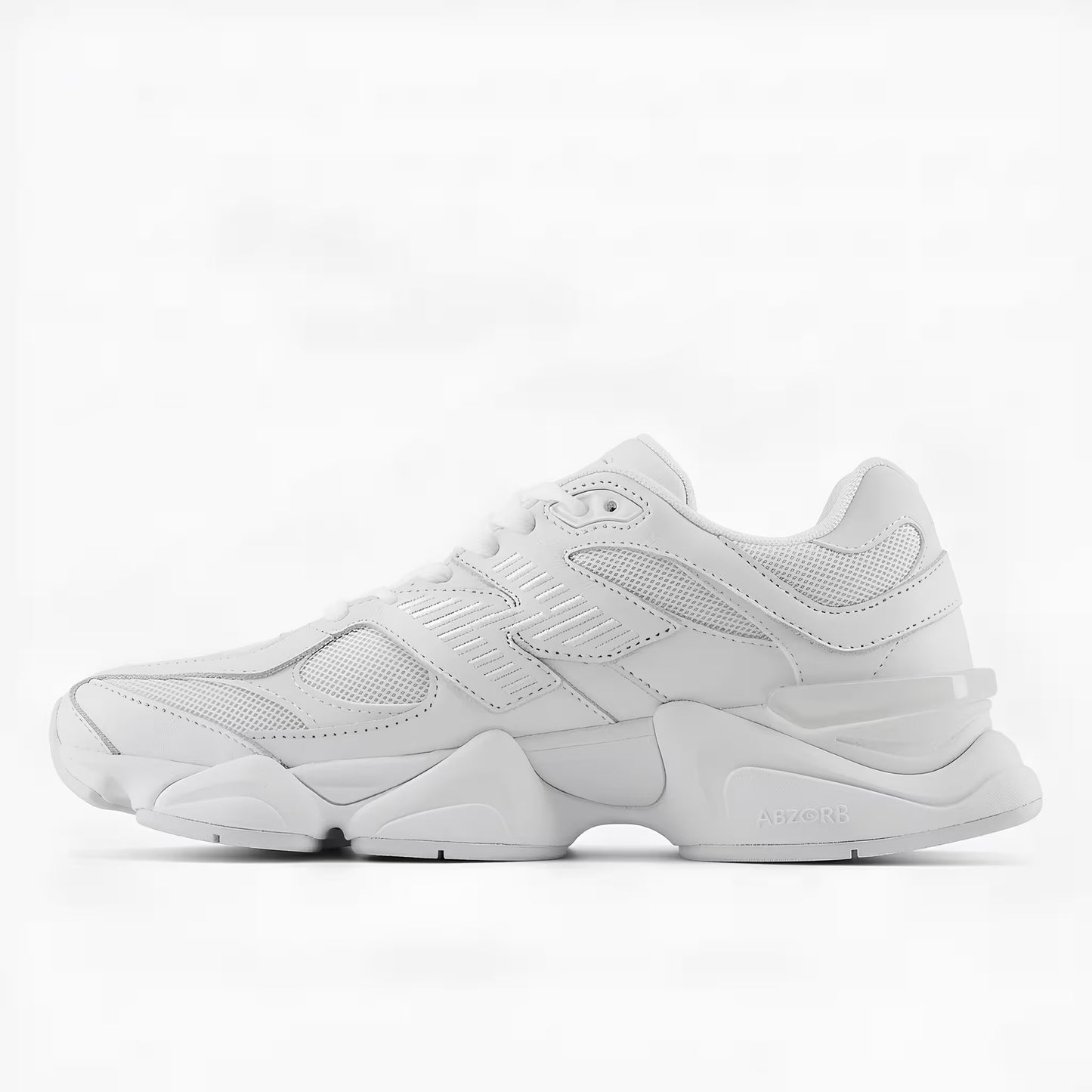 White new balance 9060 sneaker side profile on a white studio background