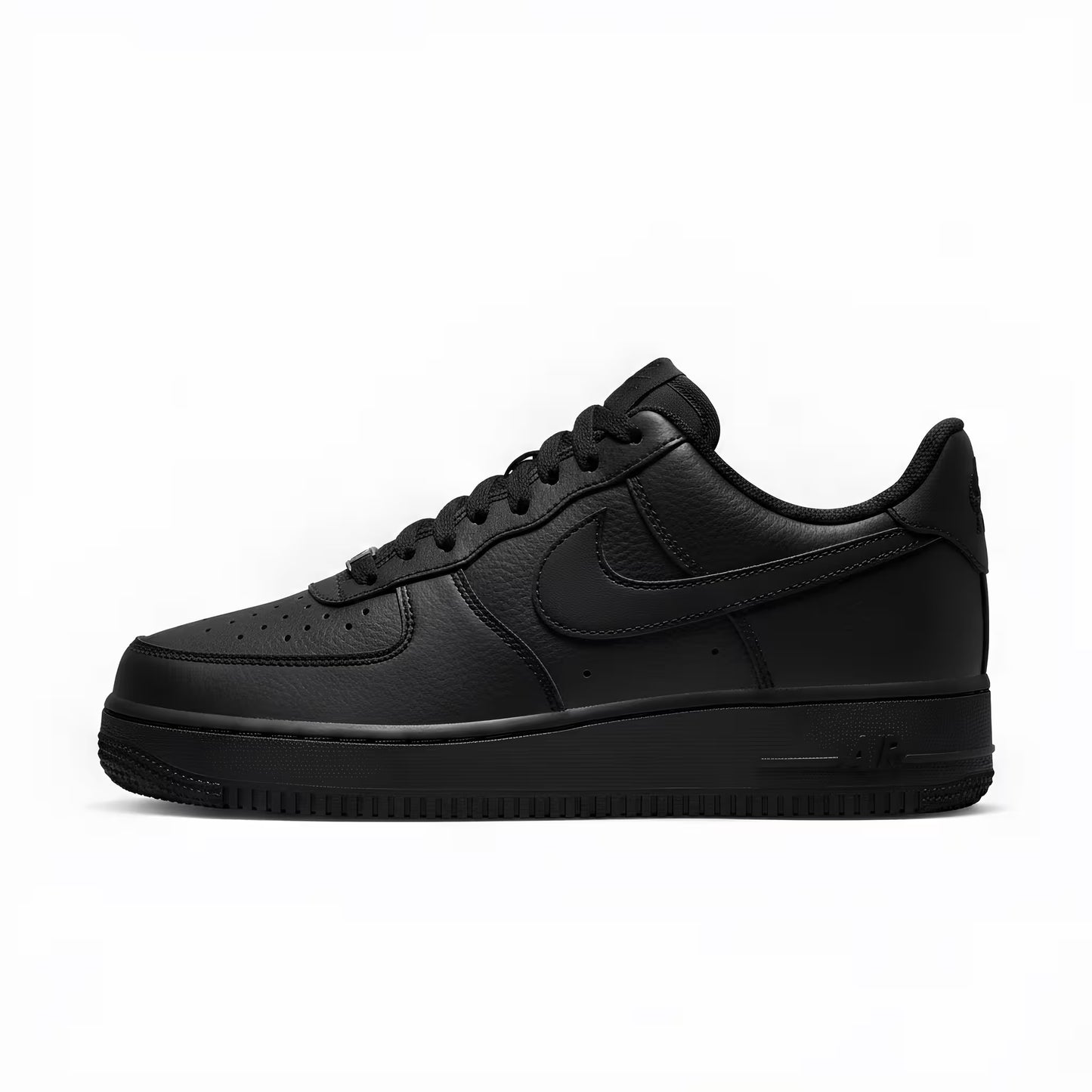 Nike Air Force 1 Black sneaker side profile on a white background