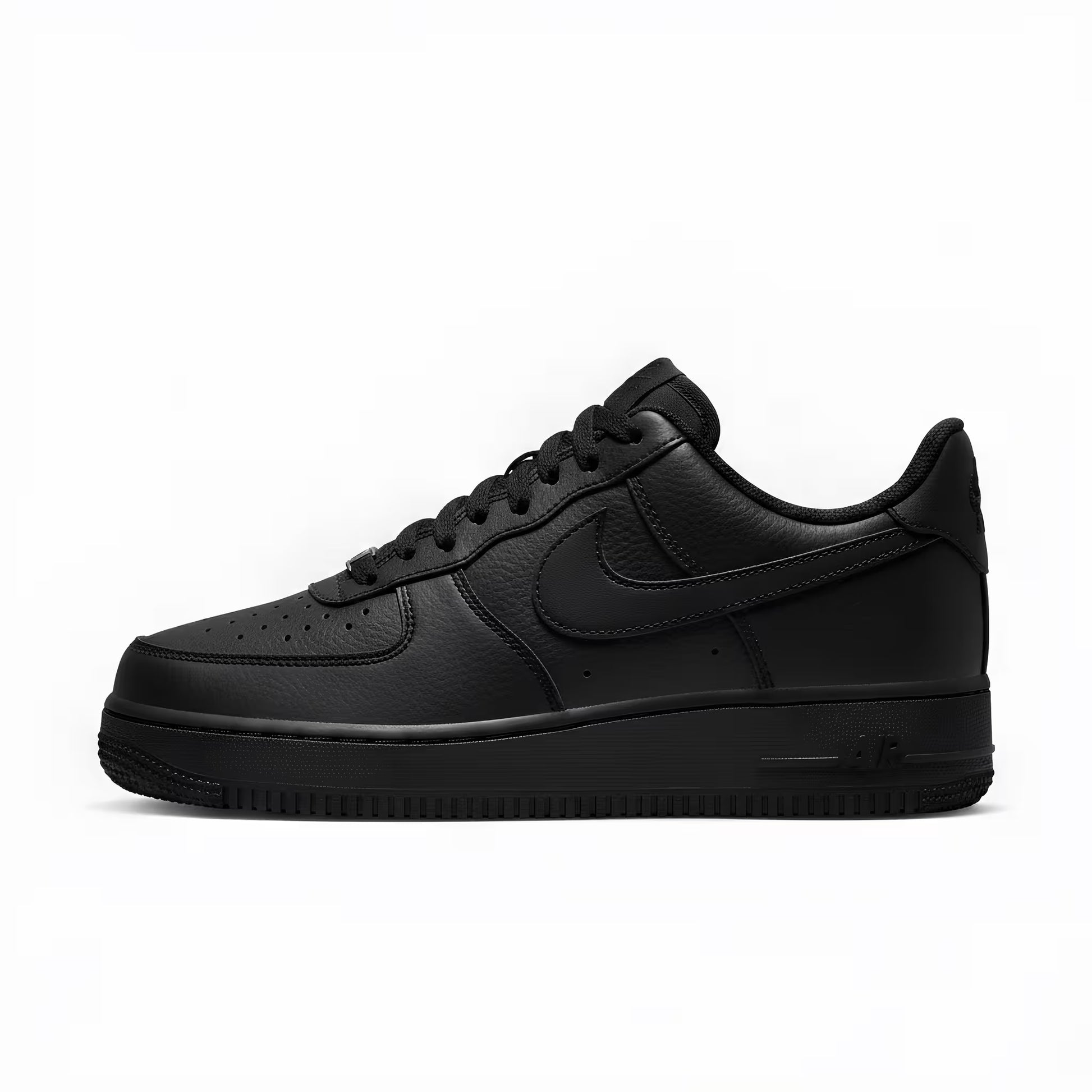 Nike Air Force 1 Black sneaker side profile on a white background