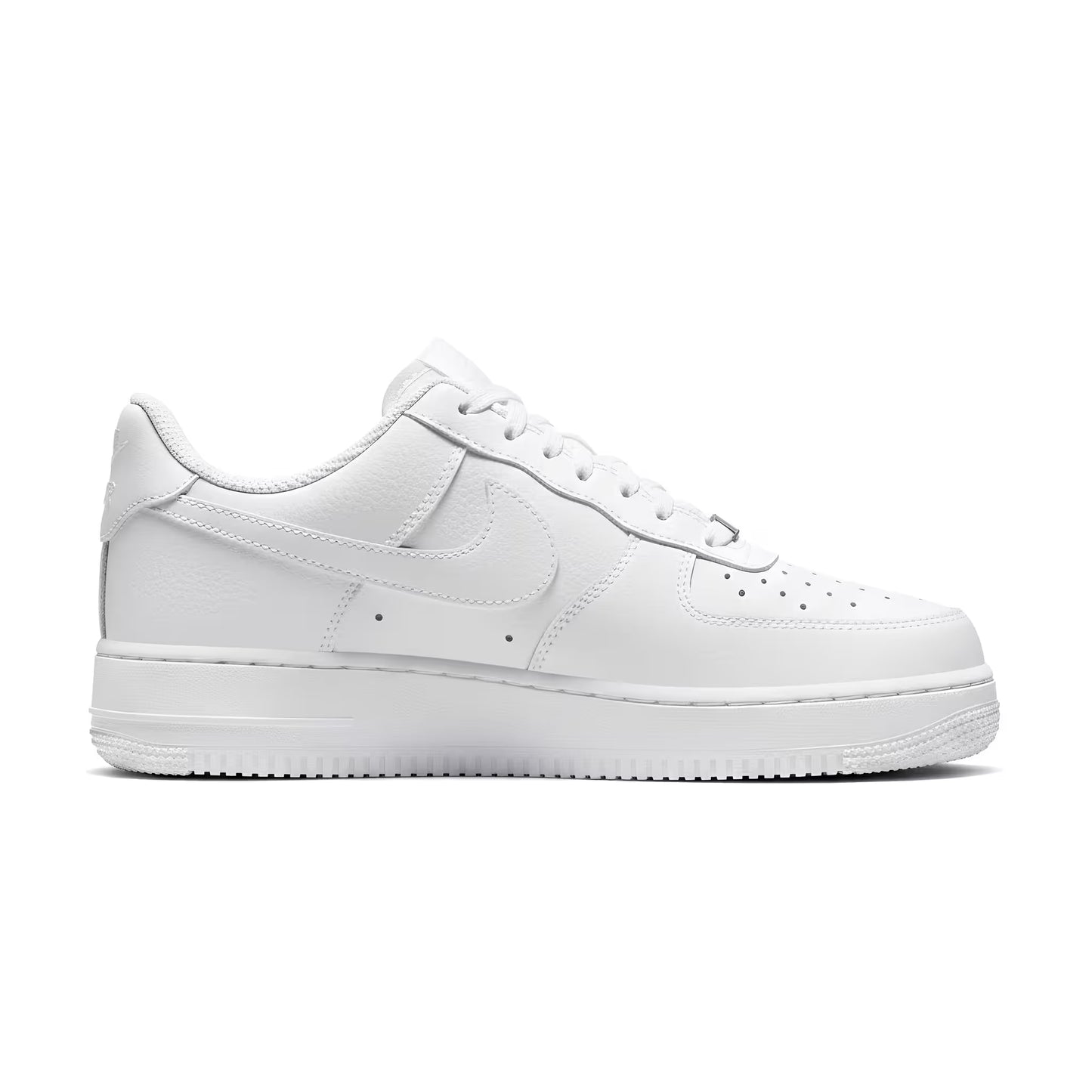 A White Nike Air Force 1 inside profile sneaker on a white background