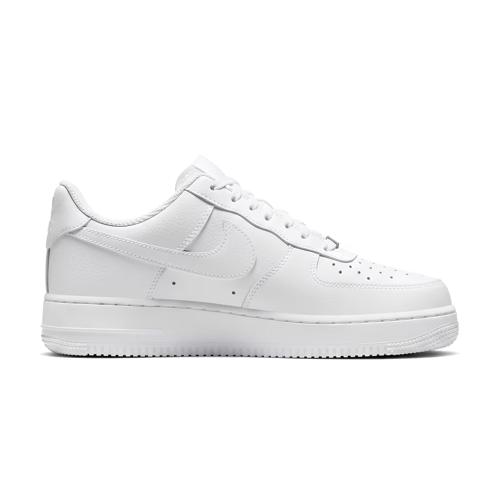A White Nike Air Force 1 inside profile sneaker on a white background