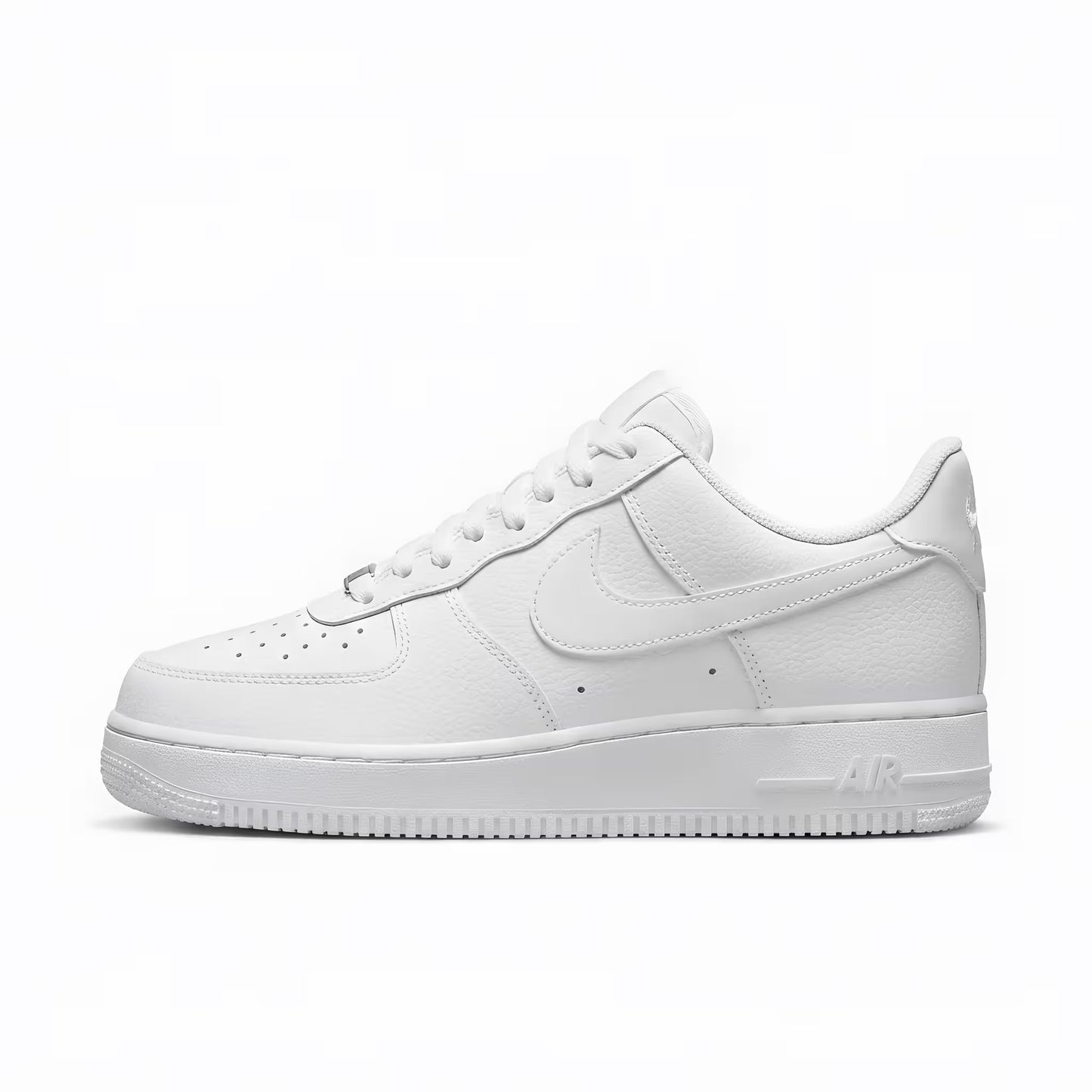 White Nike Air Force sneaker side profile on a white background