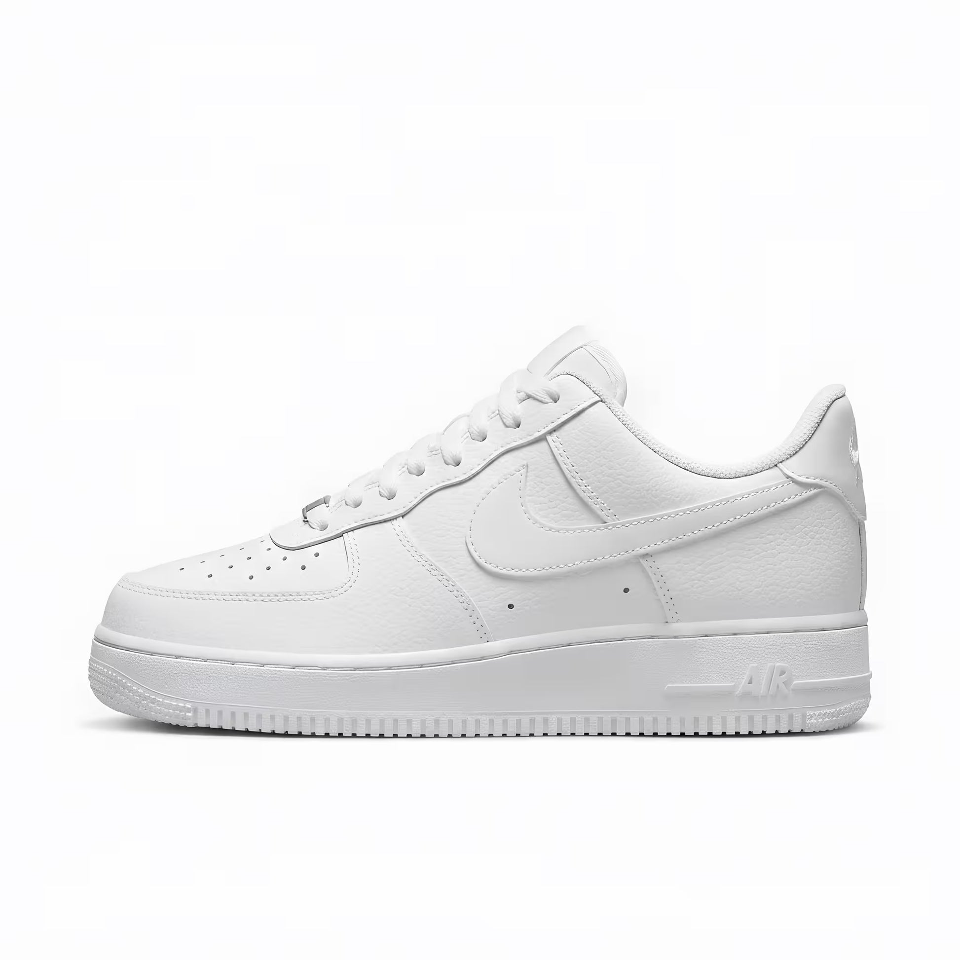 White Nike Air Force sneaker side profile on a white background