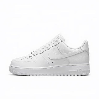 White Nike Air Force sneaker side profile on a white background