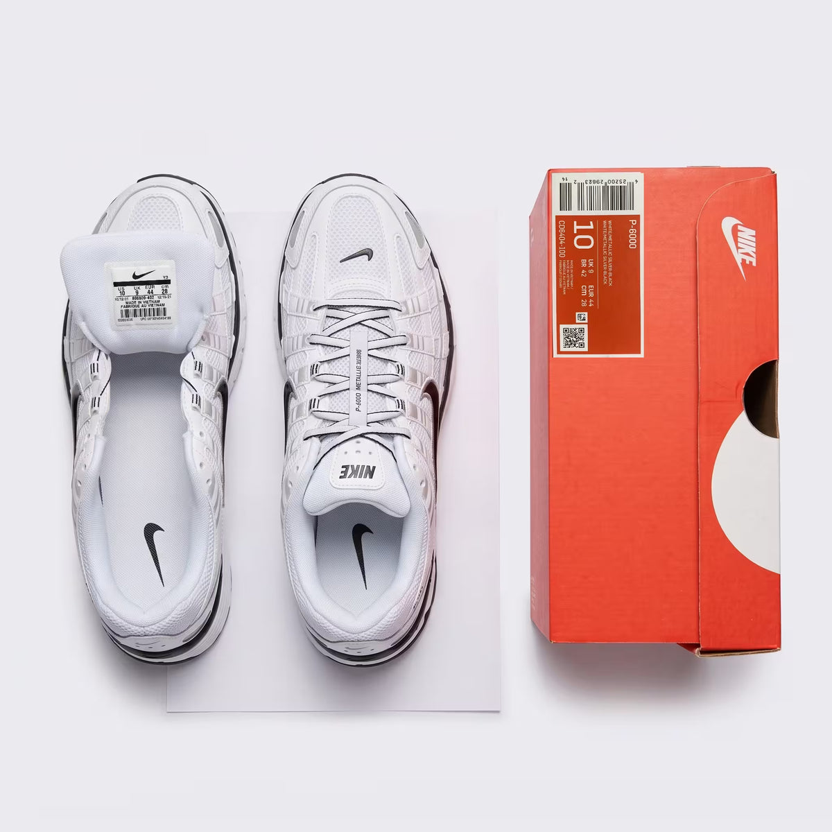 Nike P-6000 White Metallic Silver Black