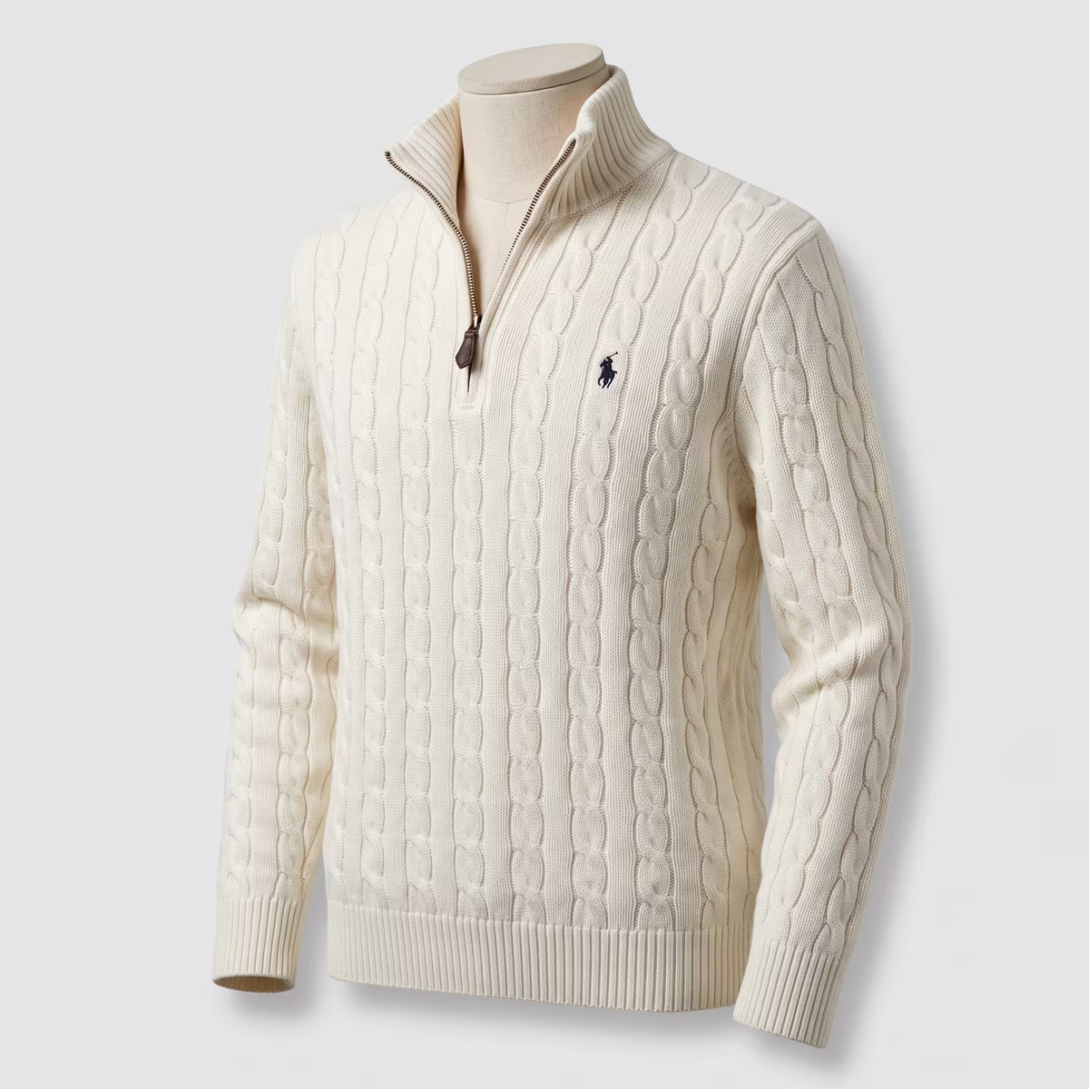 Polo Ralph Lauren Cable-Knit Cotton Quarter-Zip Jumper Andover Cream White