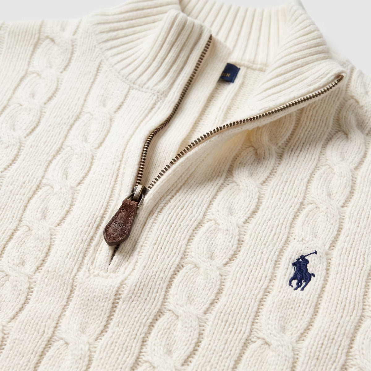 Polo Ralph Lauren Cable-Knit Cotton Quarter-Zip Jumper Andover Cream White