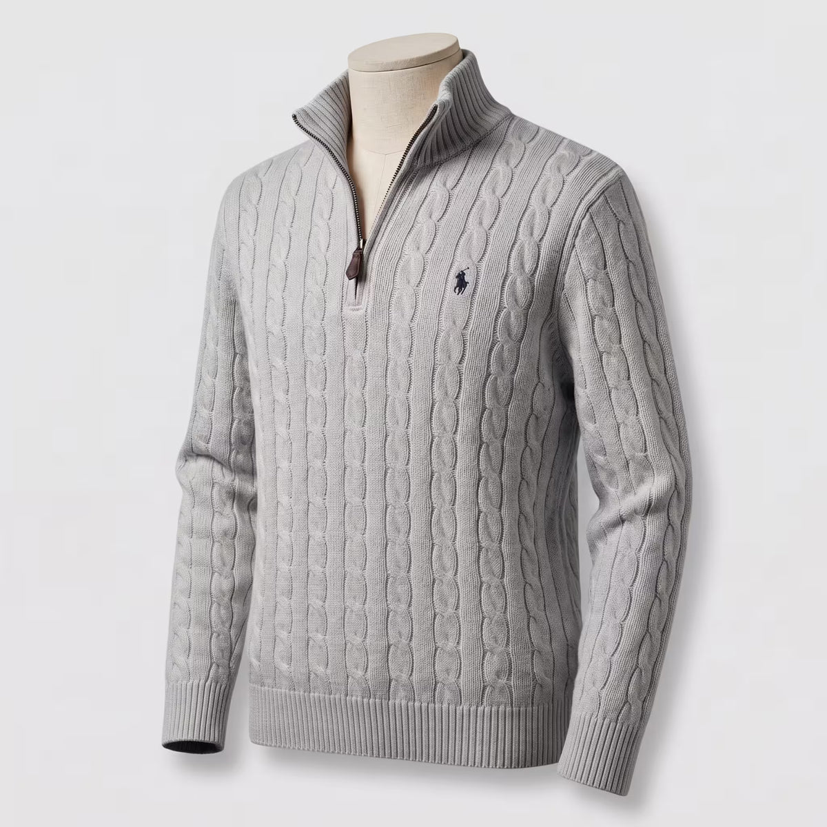 Polo Ralph Lauren Cable-Knit Cotton Quarter-Zip Jumper Fawn Grey Heather