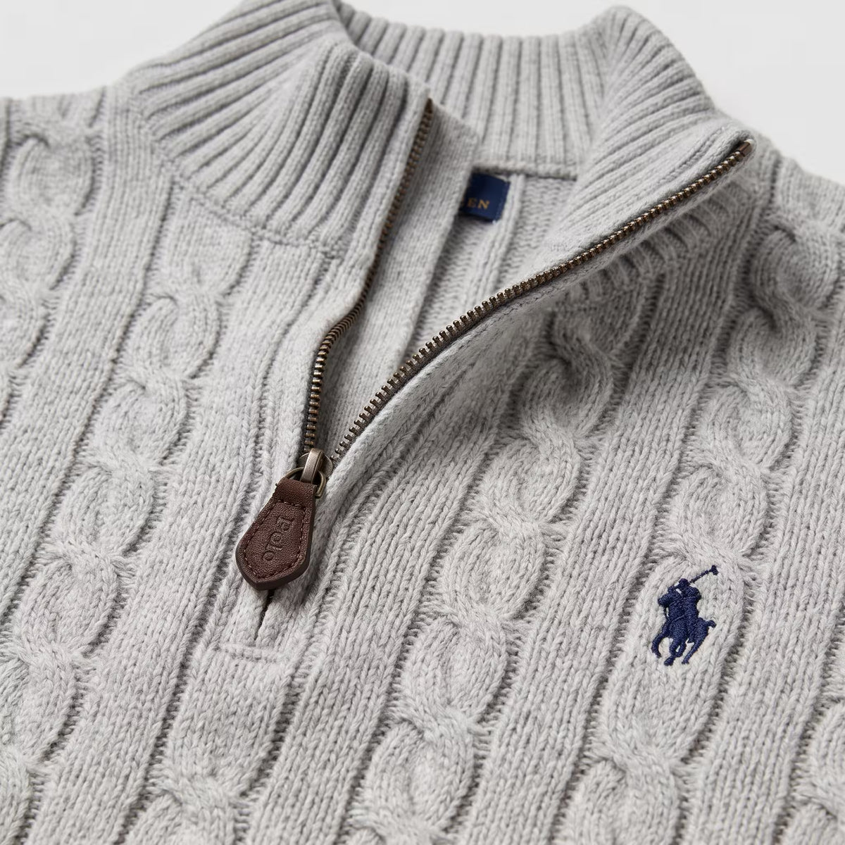 Polo Ralph Lauren Cable-Knit Cotton Quarter-Zip Jumper Fawn Grey Heather