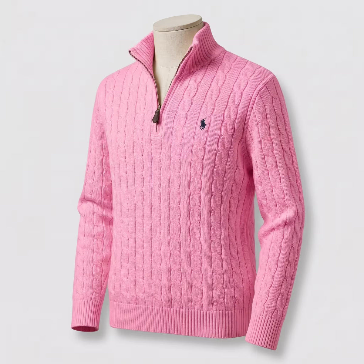 Polo Ralph Lauren Cable-Knit Cotton Quarter-Zip Jumper Pink