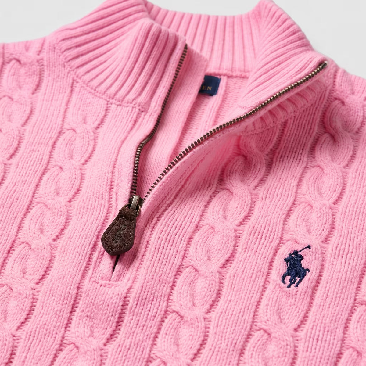 Polo Ralph Lauren Cable-Knit Cotton Quarter-Zip Jumper Pink