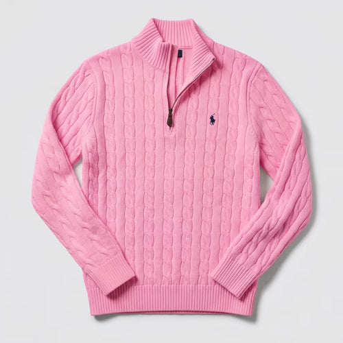 Suéter Polo Ralph Lauren Cable-Knit Meio Zíper Rosa