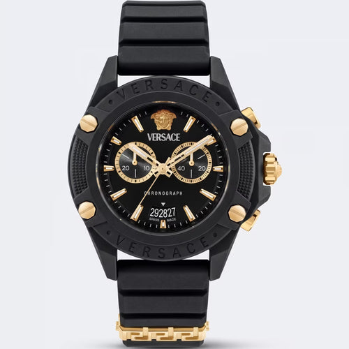 Versace New Icon Active Chronograph 44mm Watch Black Gold