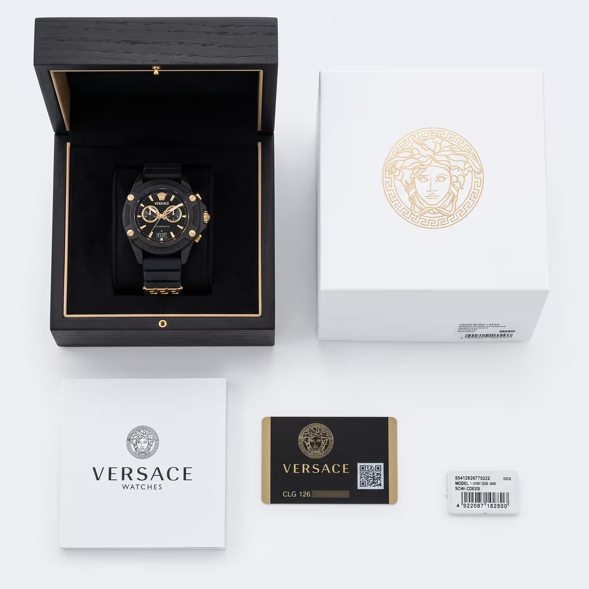 ساعة كرونوغراف Versace New Icon Active بحجم 44 مم أسود وذهبي