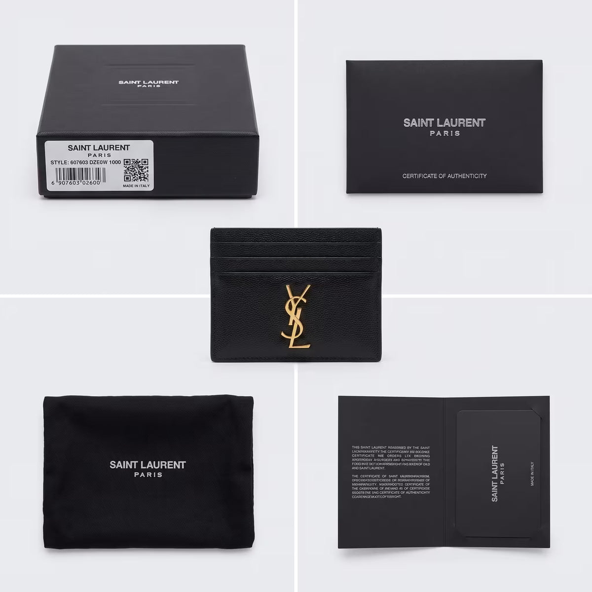 Porta-Cartões Yves Saint Laurent Monogram em Couro Preto